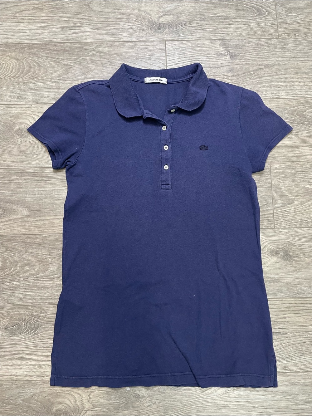Lacoste Navy Blue Polo Shirt Women Size 40‎ Short Sleeve Classic Fit Top Vintage